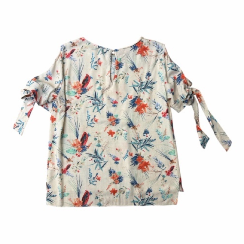 Amanda Uprichard Tropical Floral Blouse Top Petite Short Tie Sleeve